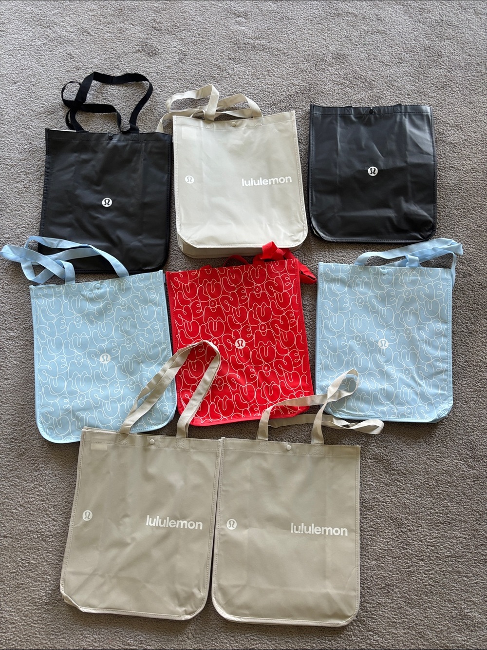 NWT!lululemon athletica Reusable Tote Bags- Red, Black, Light Blue, Cream